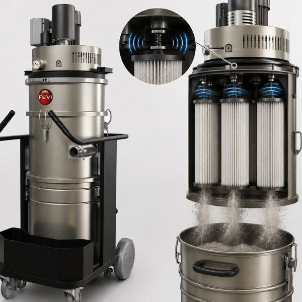 Filtro di aspiratore industriale FEVI per polveri sottili con sistema automatico di pulizia